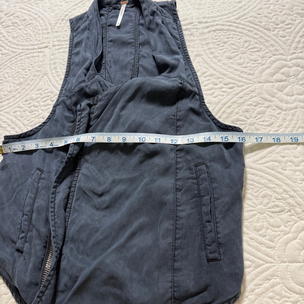Free People Open Back Moto Vest Women XS Navy Blue Asymmetric Zip Pockets - Picture 5 of 8
